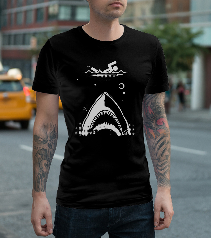 Shark Attack Swimmer Graphic Ocean Predator Encounter T-Shirt