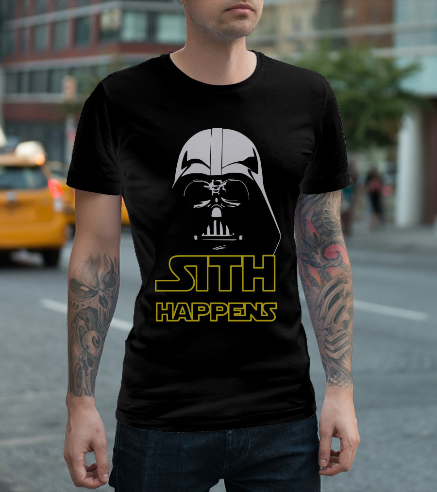 Star Wars Darth Vader Sith Happens Black Graphic Iconic Text Fandom T-Shirt