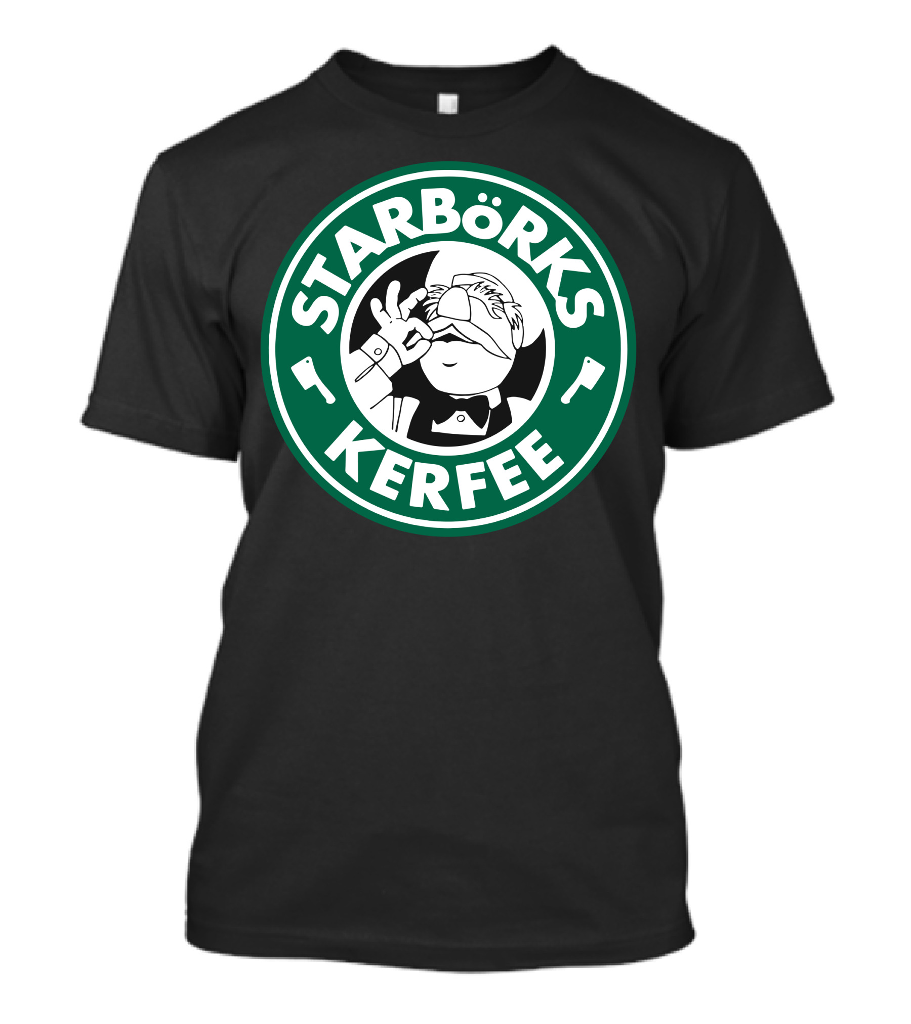 Starborks Kerfee Coffee Parody Logo With Chef Character T-Shirt