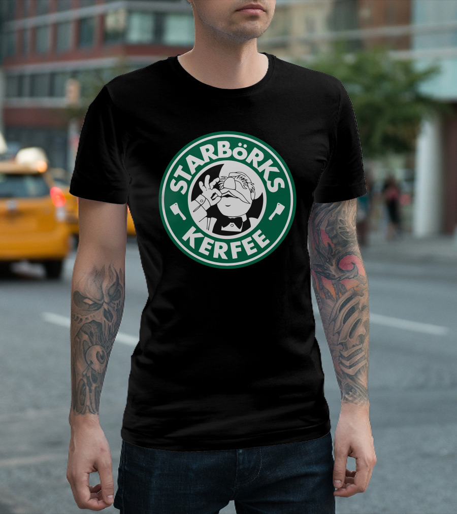 Starborks Kerfee Coffee Parody Logo With Chef Character T-Shirt