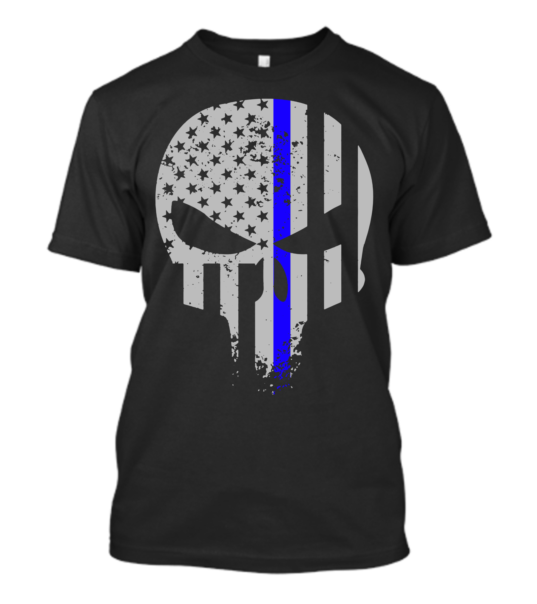 Thin Blue Line American Flag Skull Emblem T-Shirt