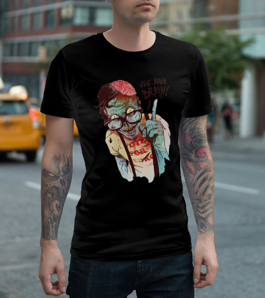 Use Your Brain Zombie Illustration With Glasstrousers And Exposed Brain T-Shirt