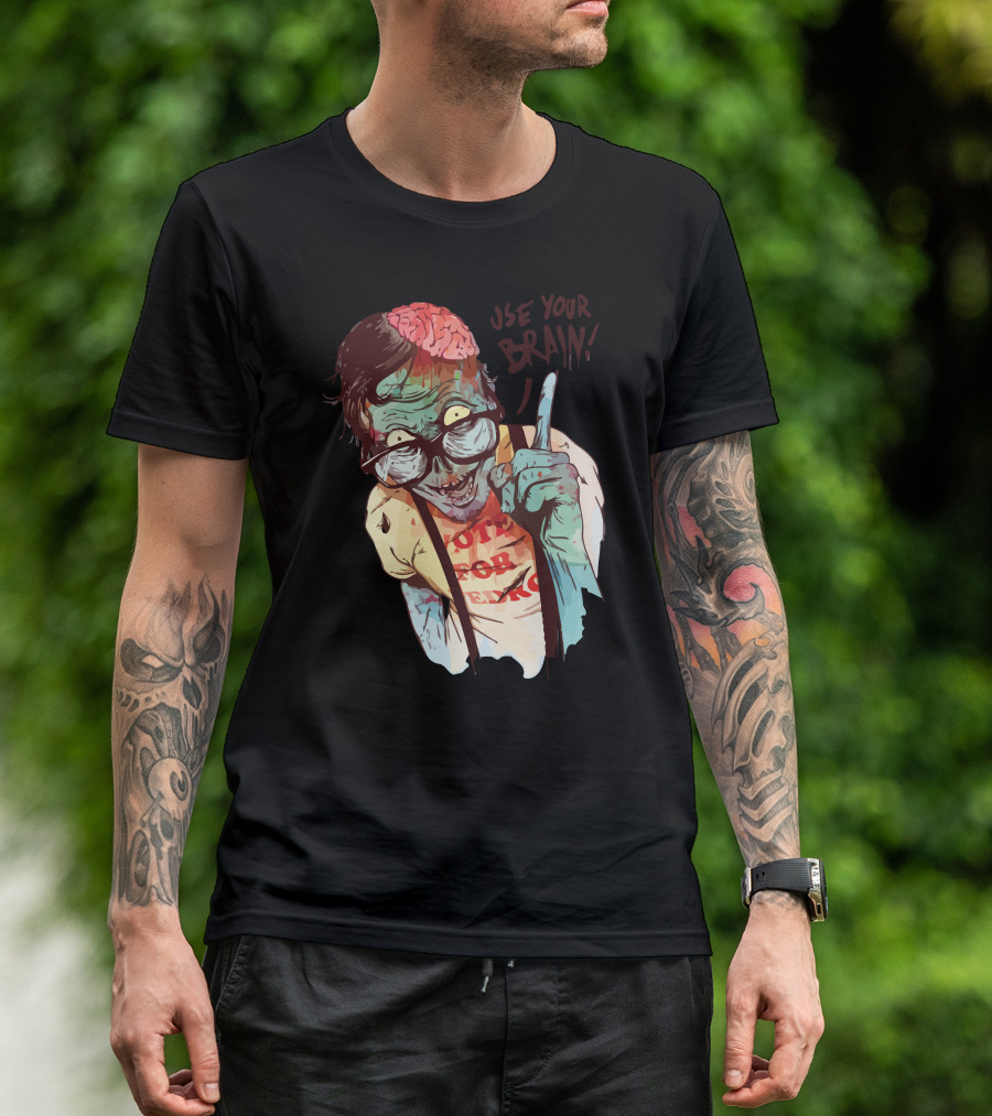 Use Your Brain Zombie Illustration With Glasstrousers And Exposed Brain T-Shirt