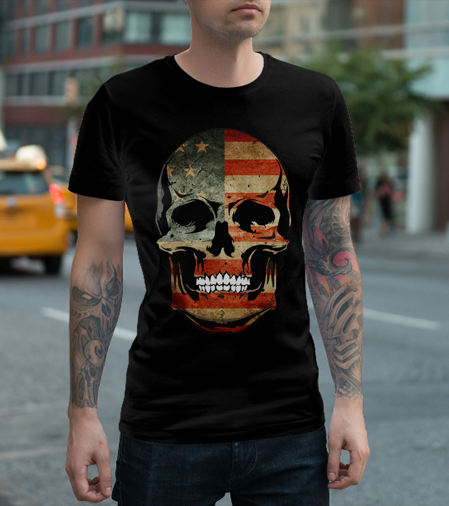 4Th July Skull American Flag USA T-Shirt