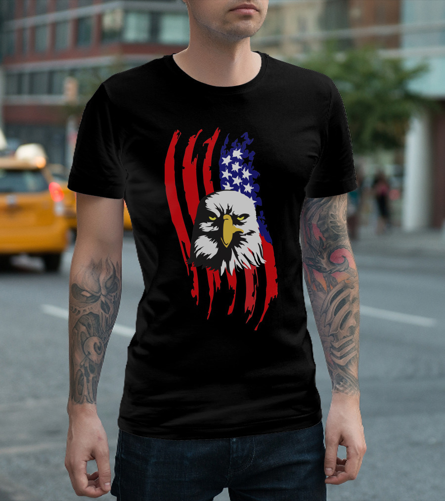 American Eagle USA Flag Stars and Stripes Head T-Shirt
