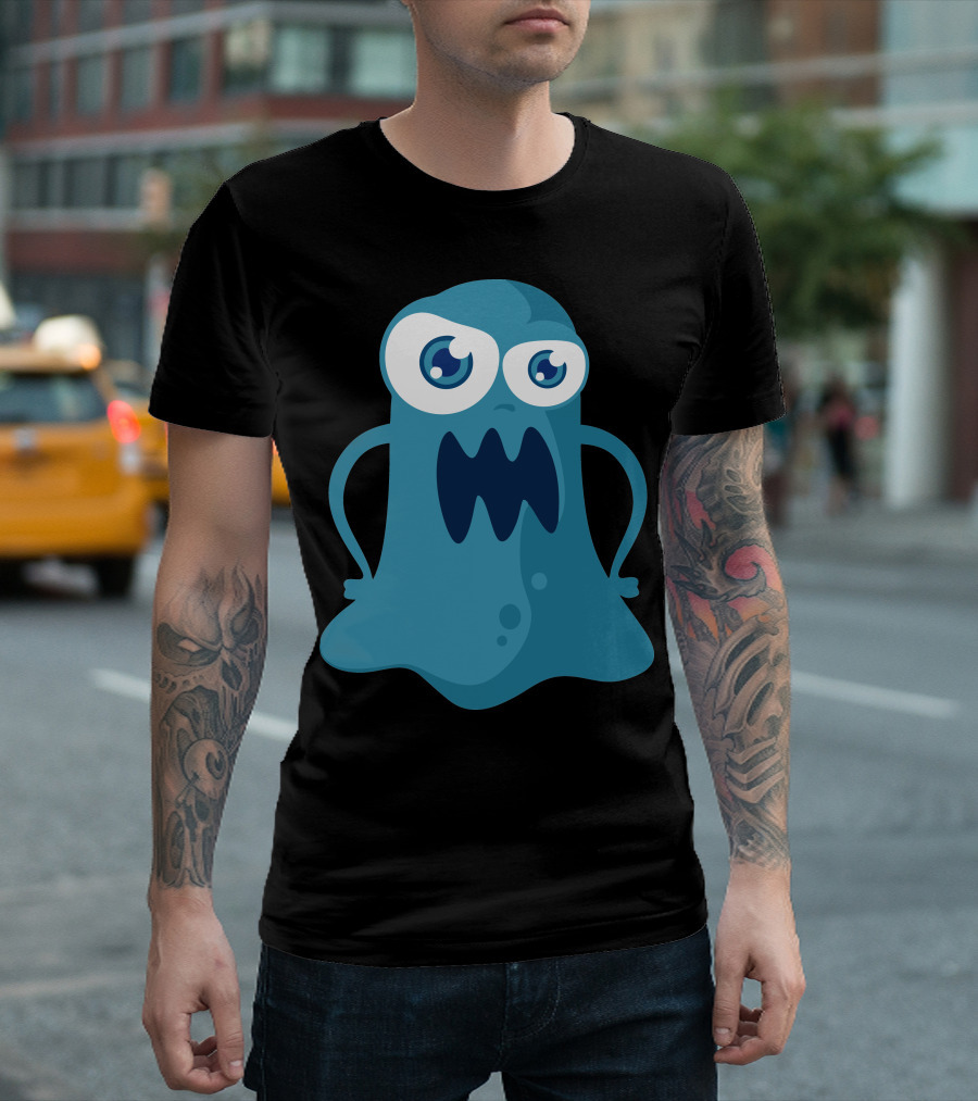 Angry Blue Monster Character with Big Eyes and Open Mouth T-Shirt