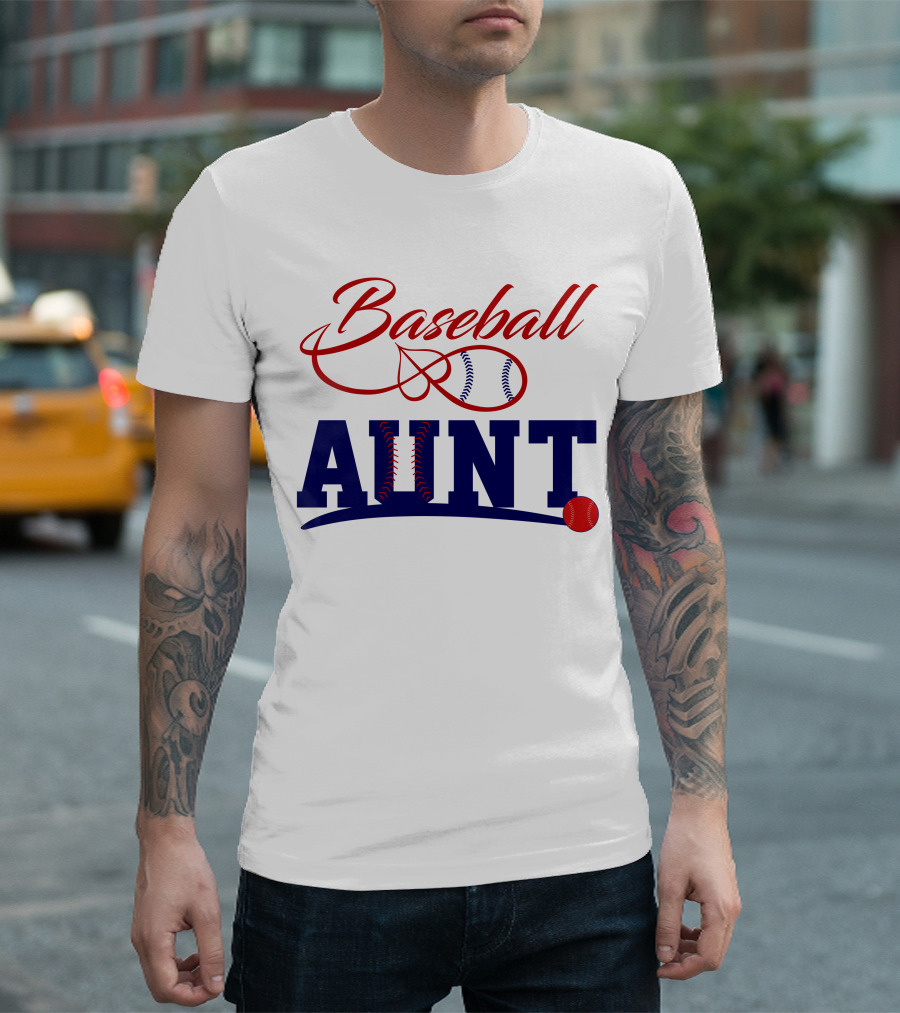 Baseball Aunt with Red and Blue Baseball Stitching T-Shirt