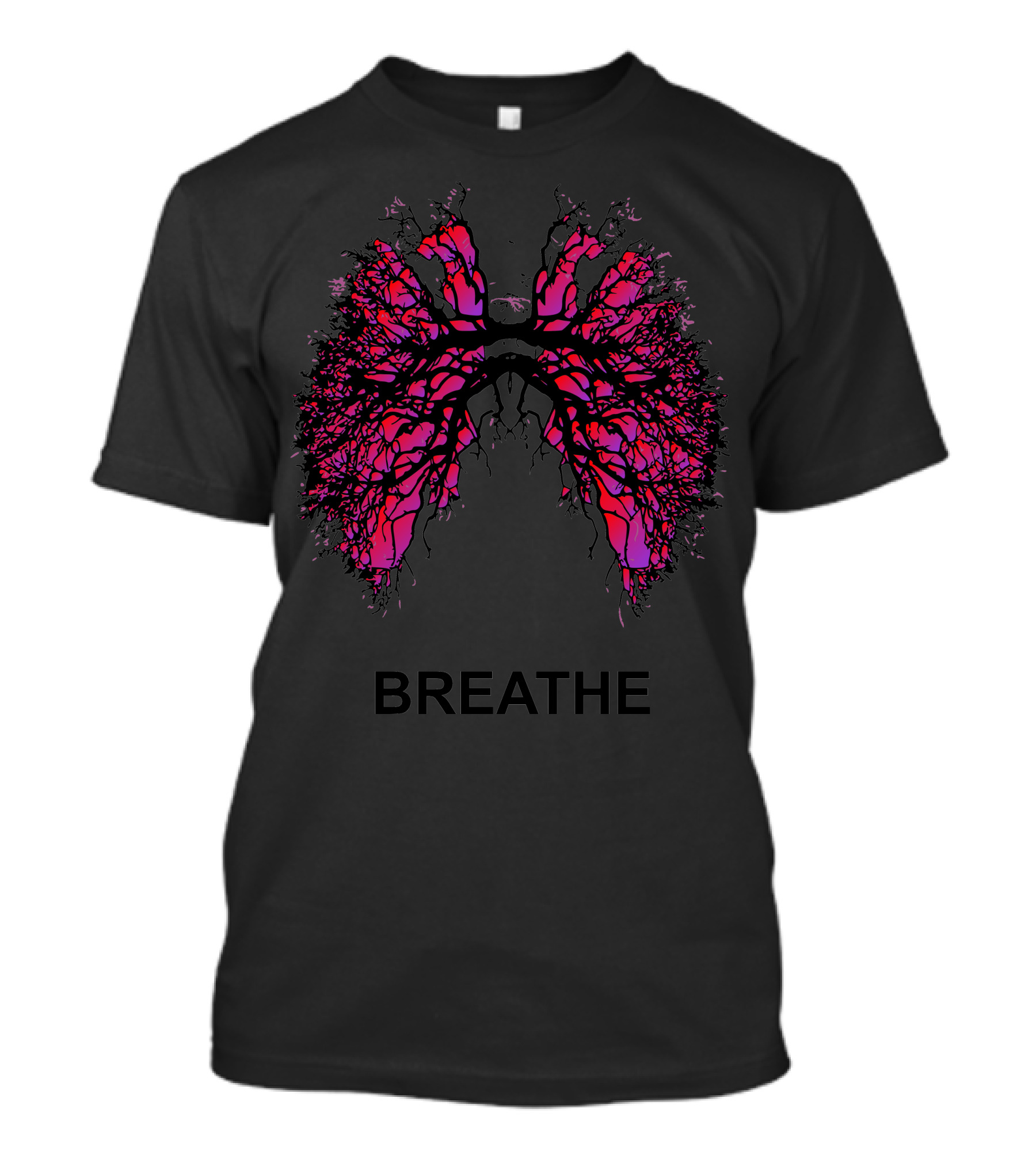 Breathe Lungs Abstract Pink And Black T-Shirt