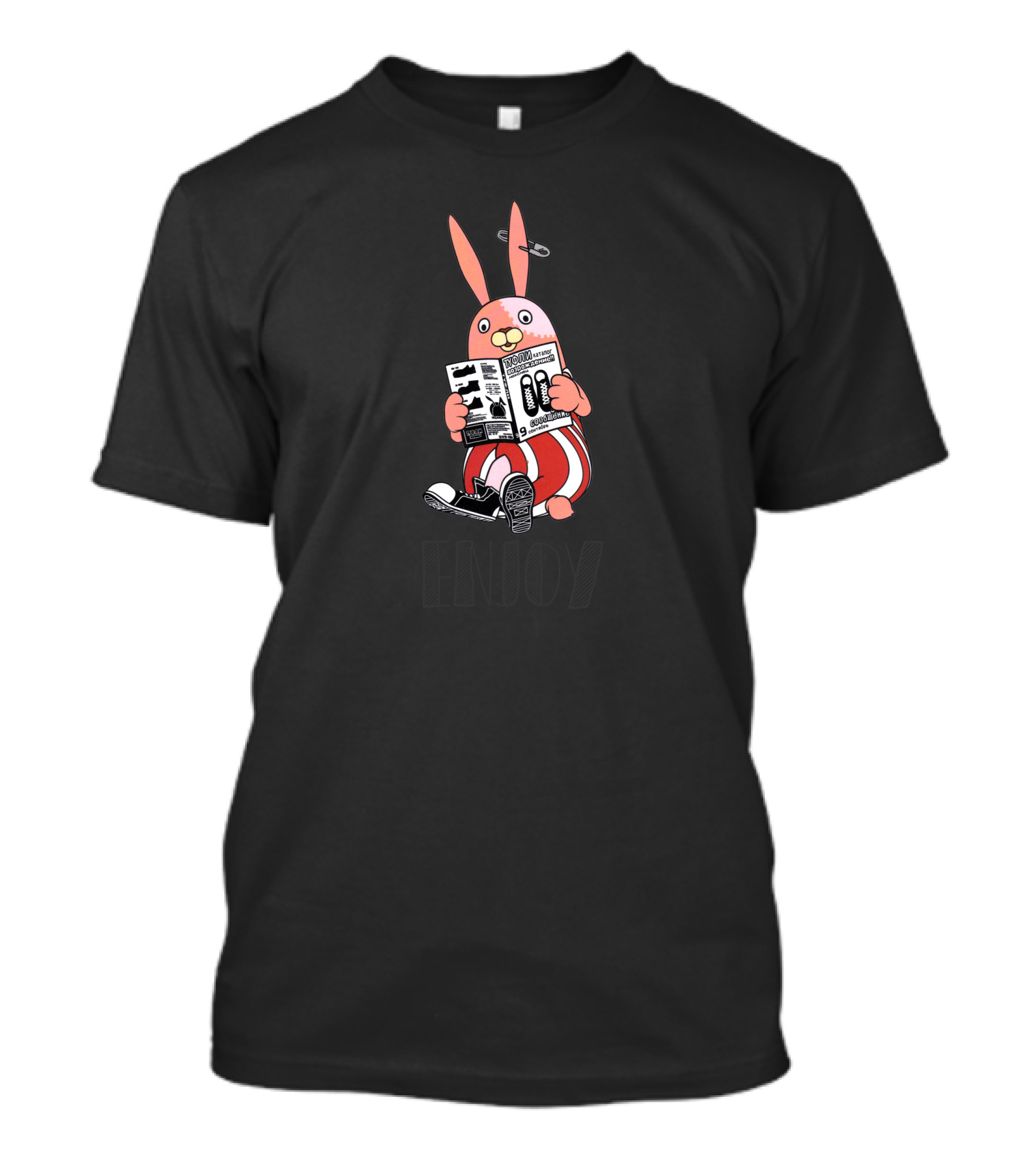Bunny Hipster Enjoy Magazine Sneakers Safety Pin T-Shirt