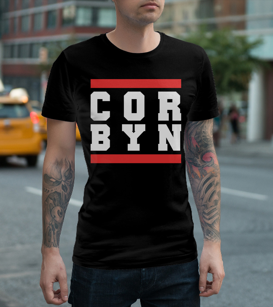 CORBYN Bold Text Red Bars T-Shirt