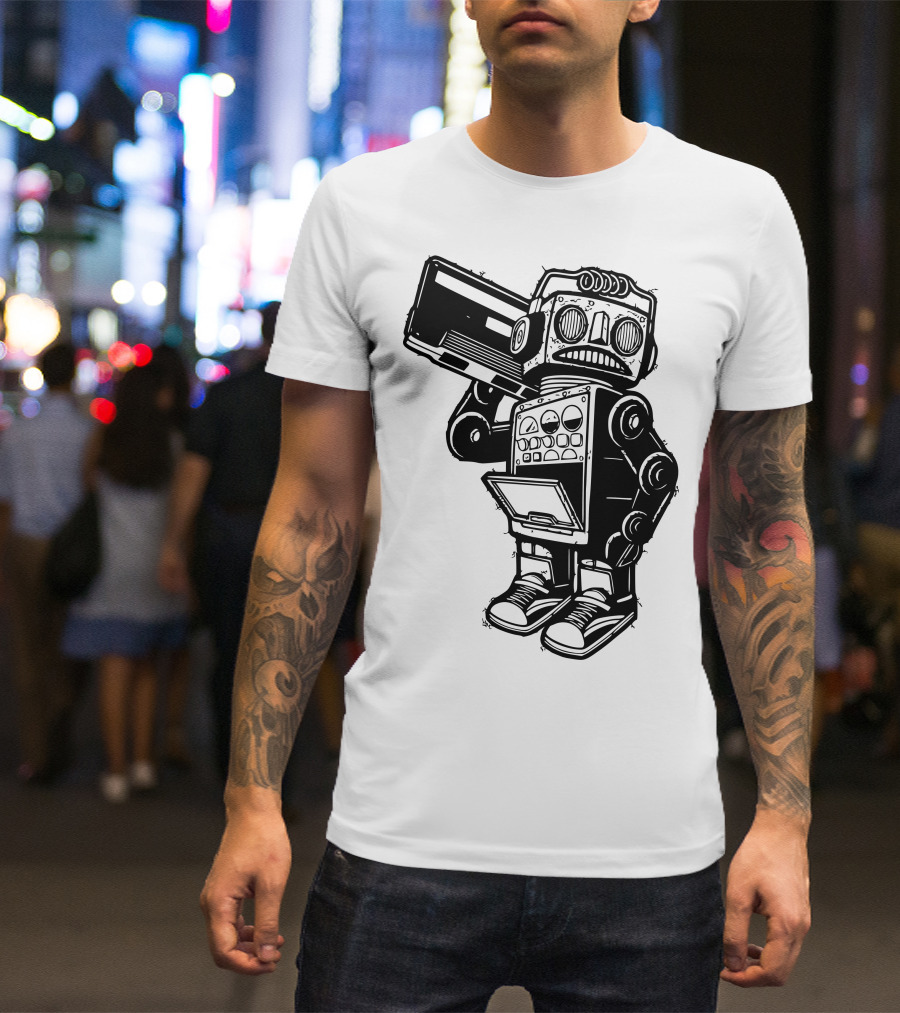 Retro Robot Boombox Dance Music T-Shirt
