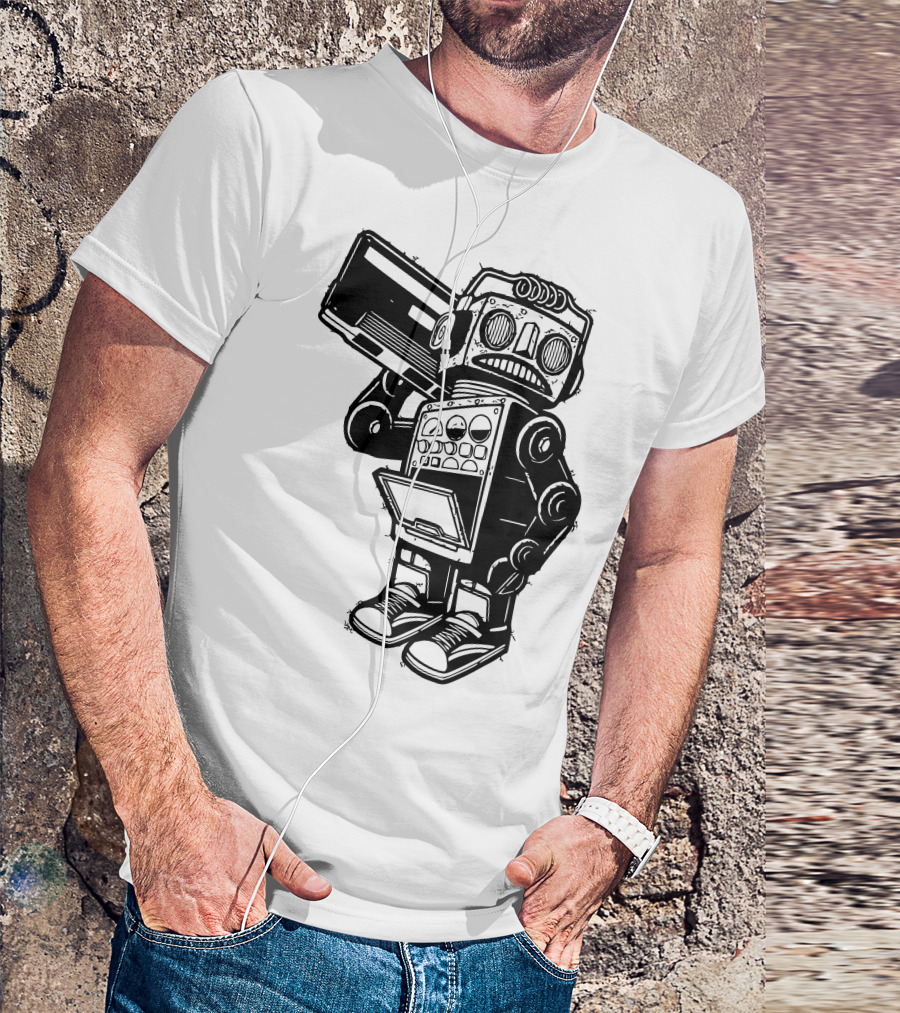 Retro Robot Boombox Dance Music T-Shirt