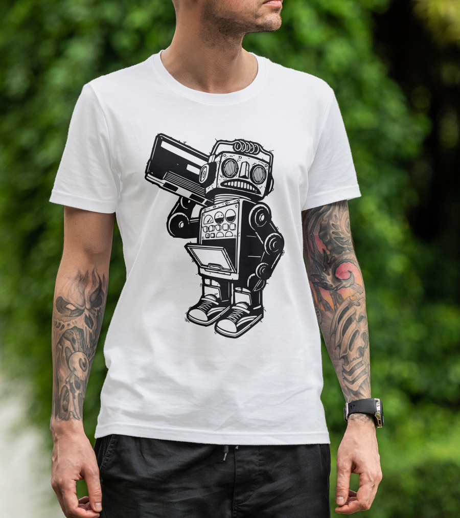 Retro Robot Boombox Dance Music T-Shirt