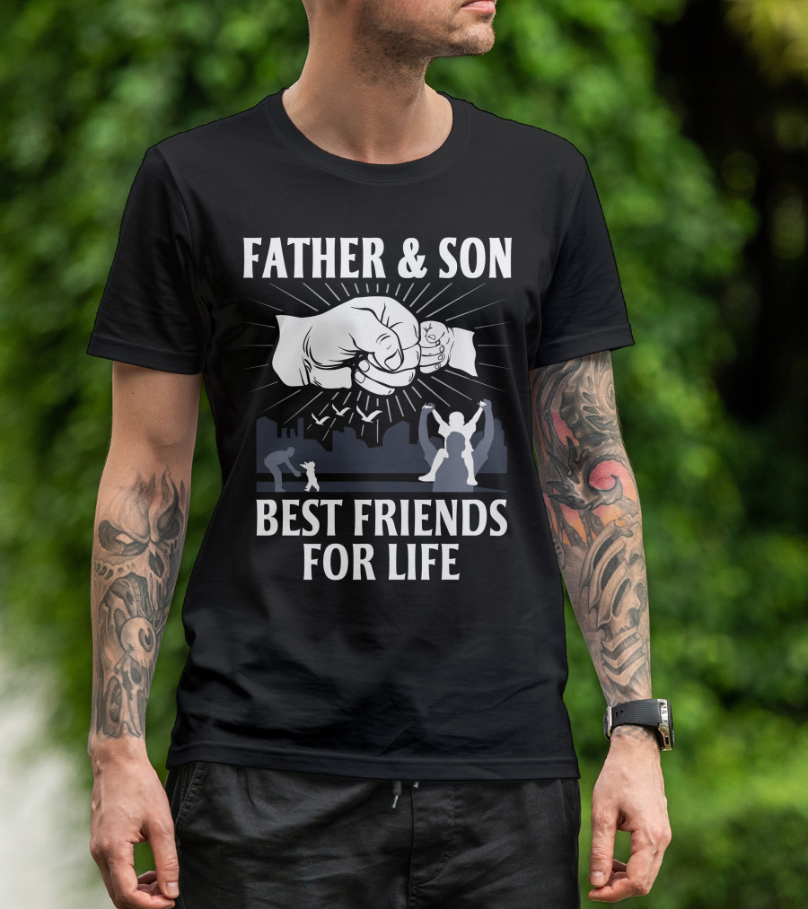 Father And Son Best Friends For Life Fist Bump Silhouette Connection T-Shirt