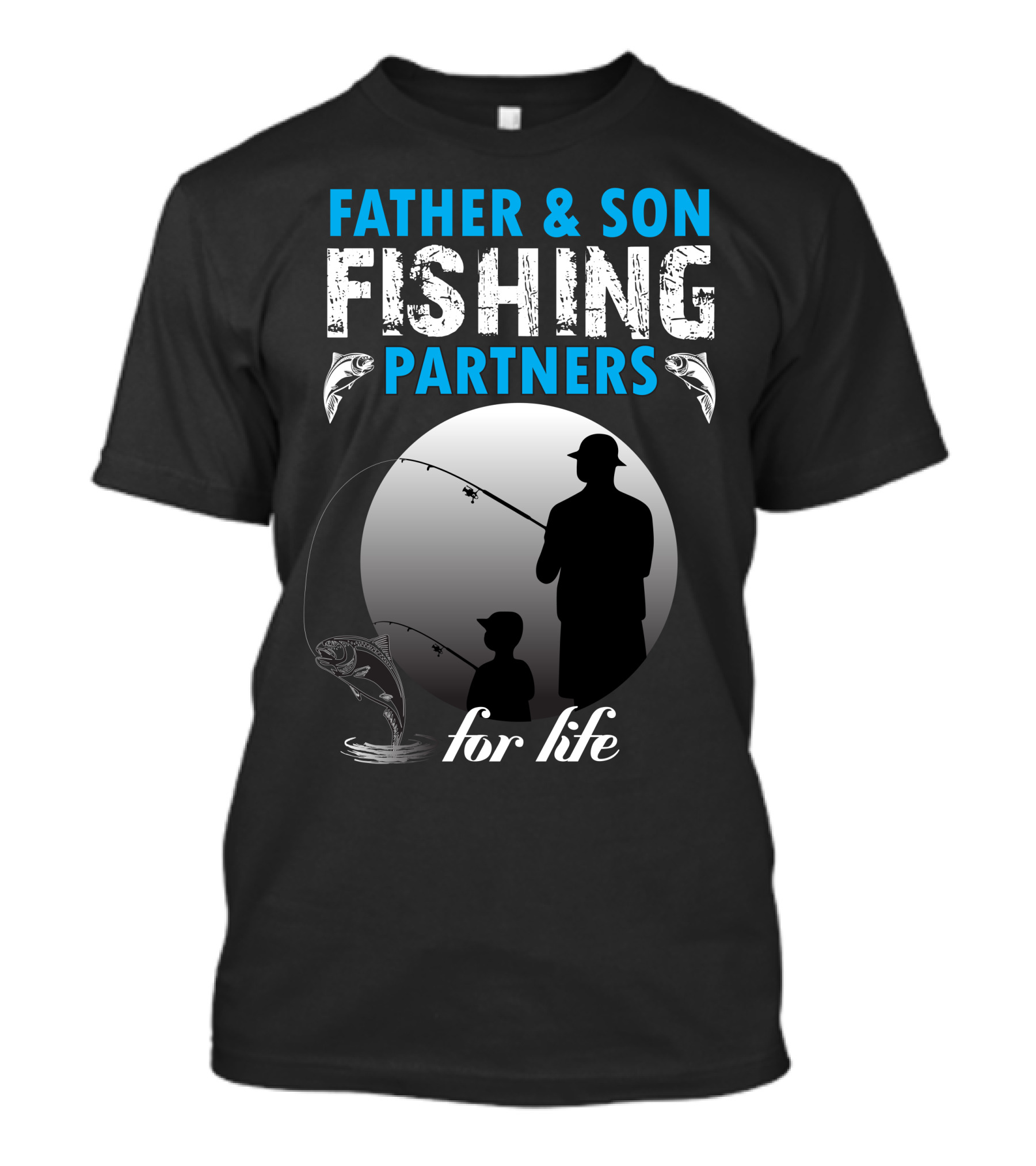 Father And Son Fishing Partners For Life Silhouette Fish Circle T-Shirt