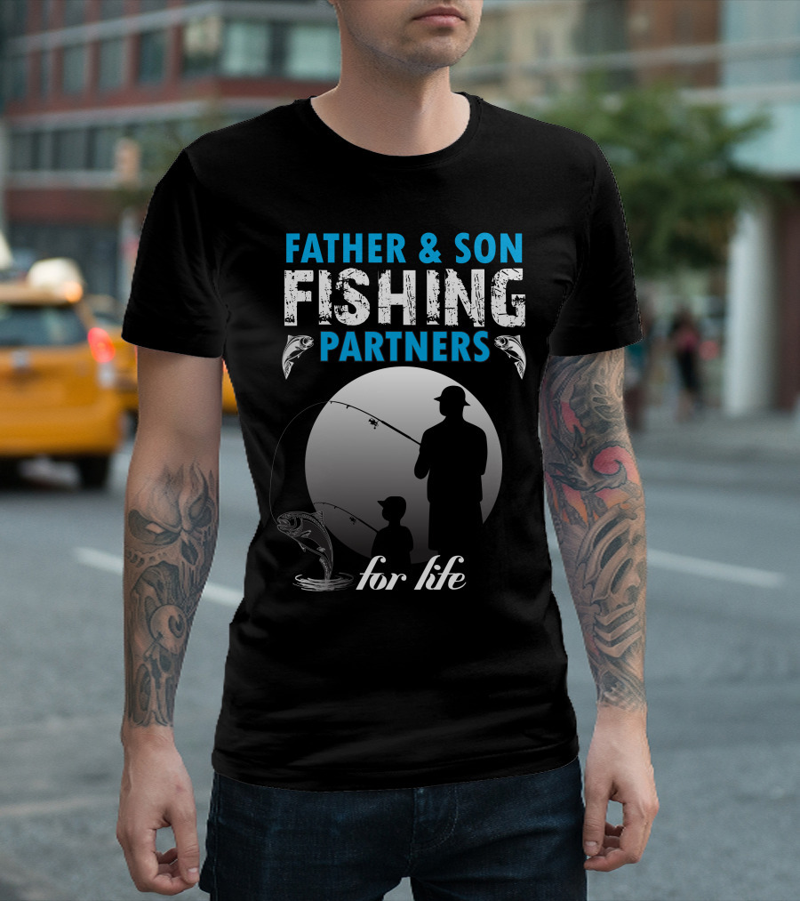 Father And Son Fishing Partners For Life Silhouette Fish Circle T-Shirt