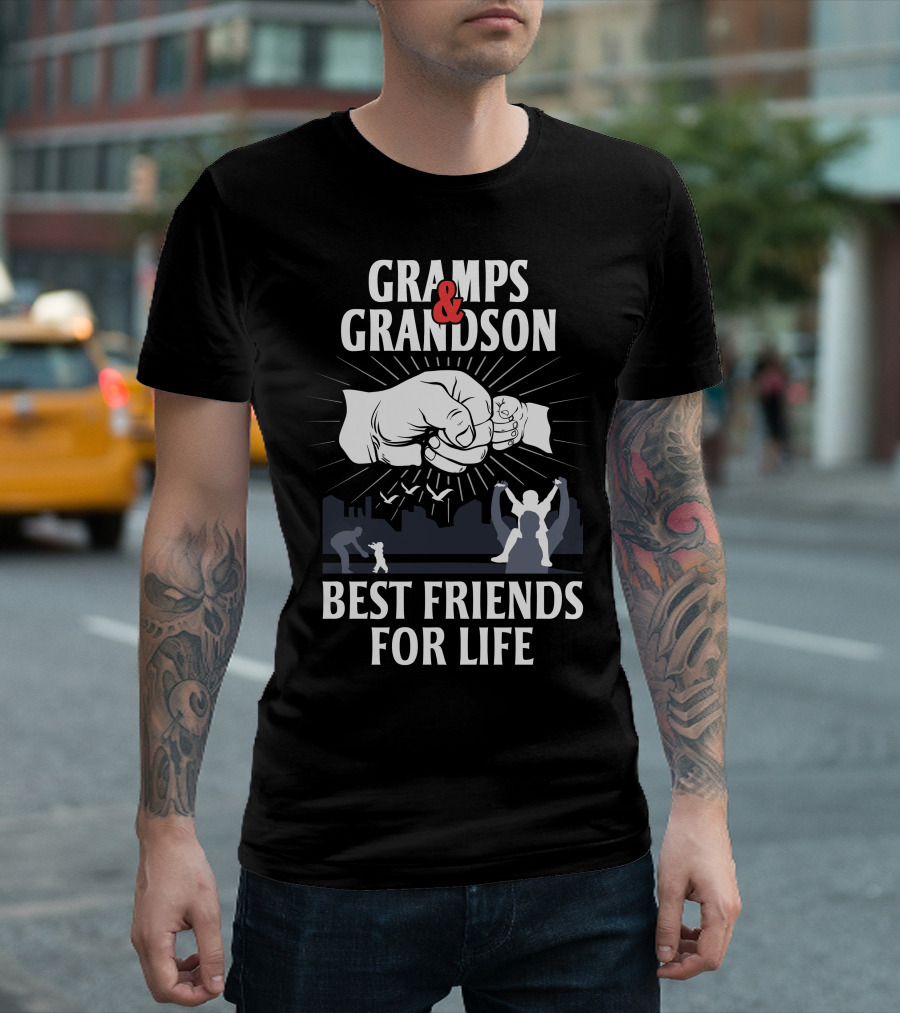 Gramps And Grandson Best Friends For Life Fist Bump City Skyline T-Shirt