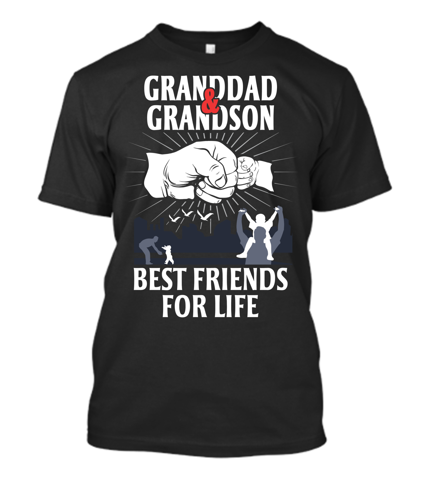 Granddad And Grandson Fist Bump Best Friends For Life With Silhouette Scene T-Shirt