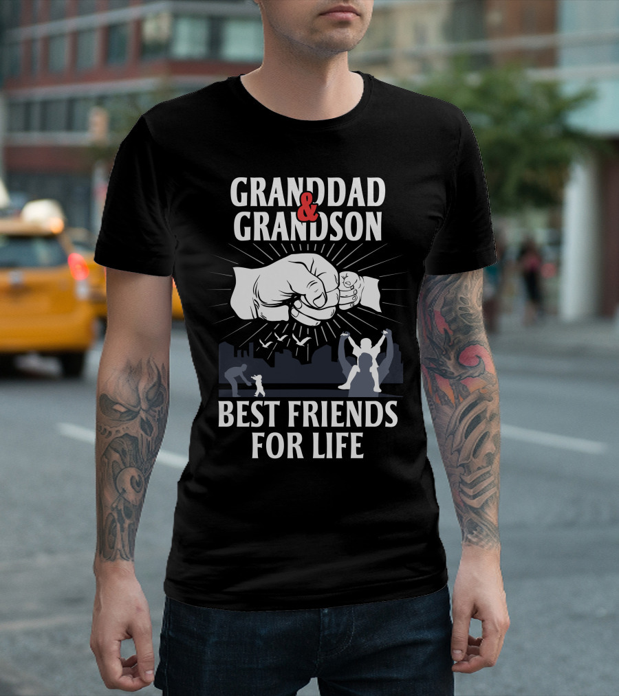 Granddad And Grandson Fist Bump Best Friends For Life With Silhouette Scene T-Shirt