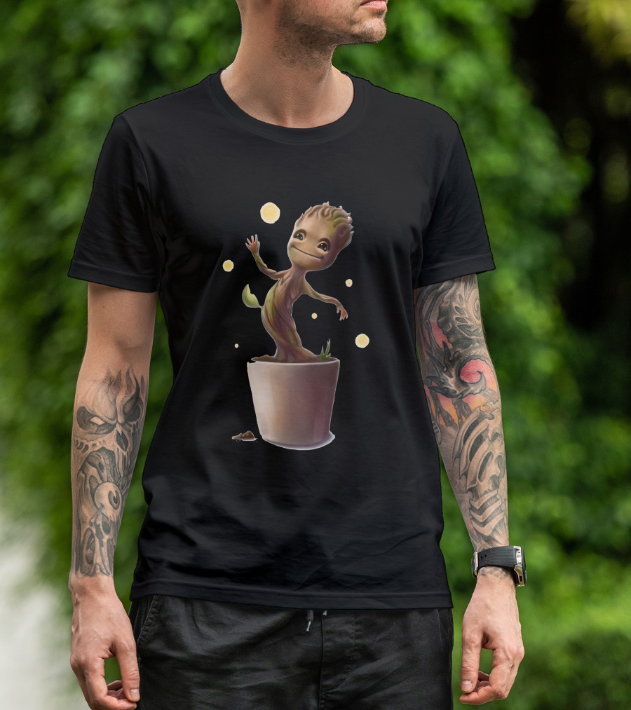 Groot Dancing Figure From Guardians Of The Galaxy In Planter T-Shirt