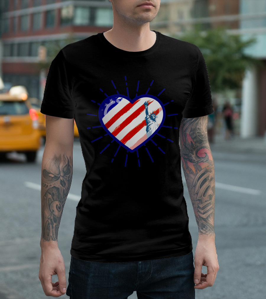 Heart USA Flag Fourth July Freedom America USA T-Shirt
