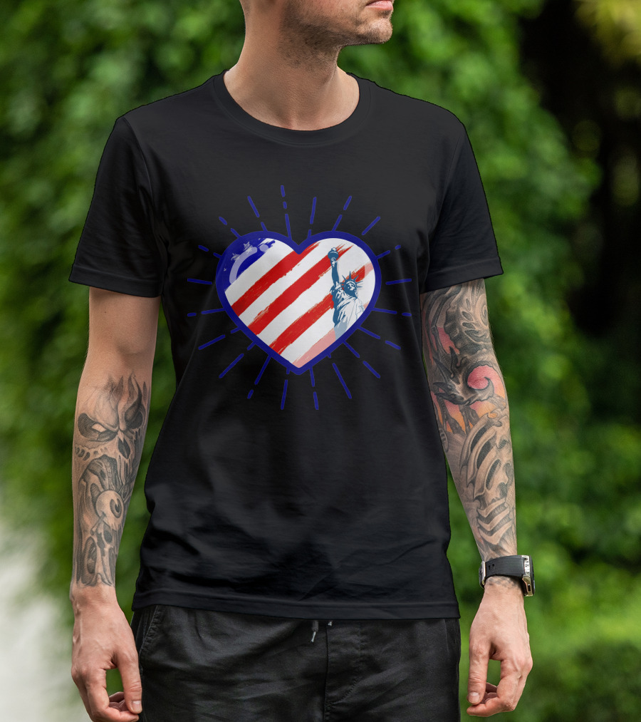 Heart USA Flag Fourth July Freedom America USA T-Shirt
