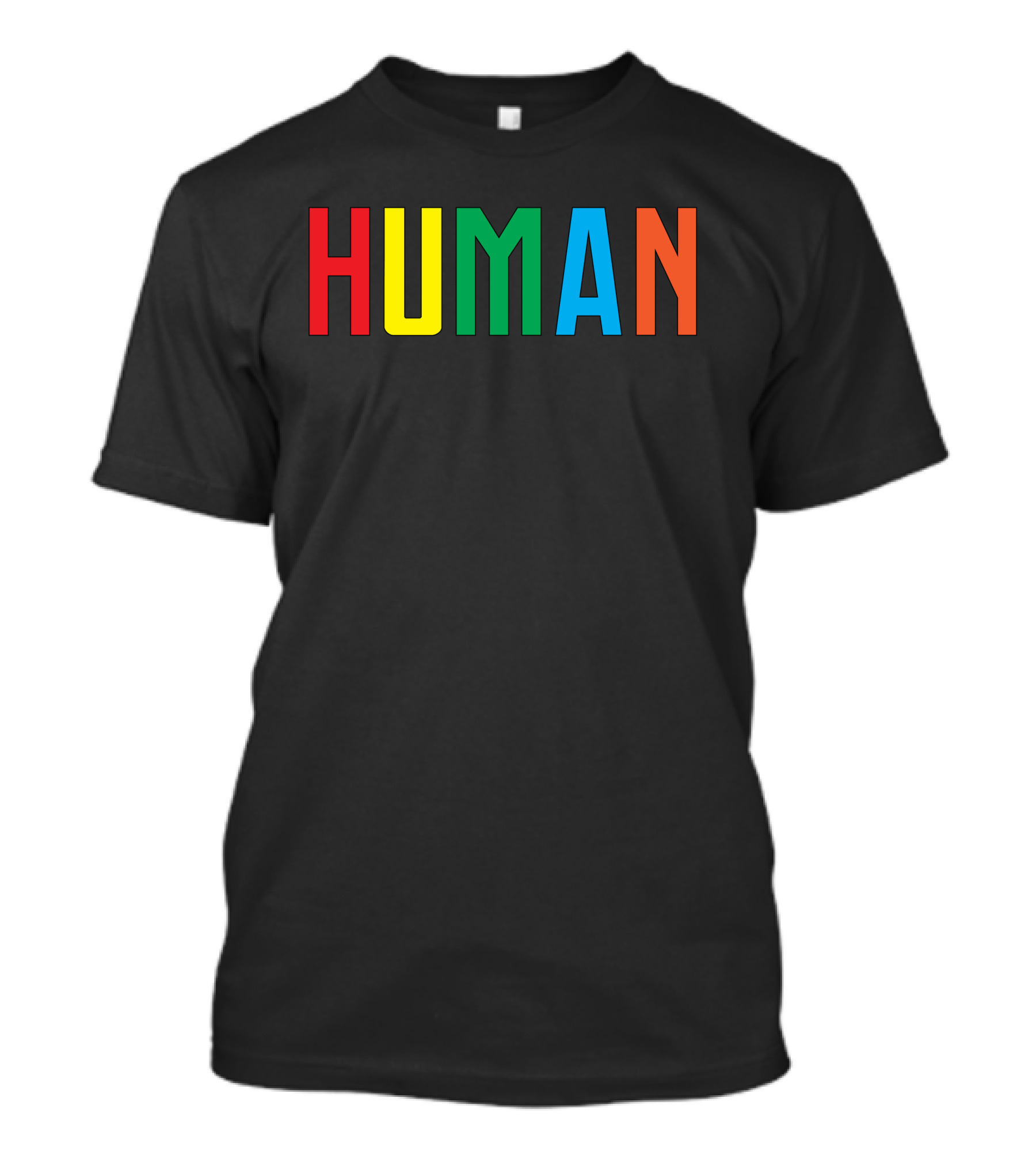 HUMAN Red Yellow Green Blue Orange Letters T-Shirt