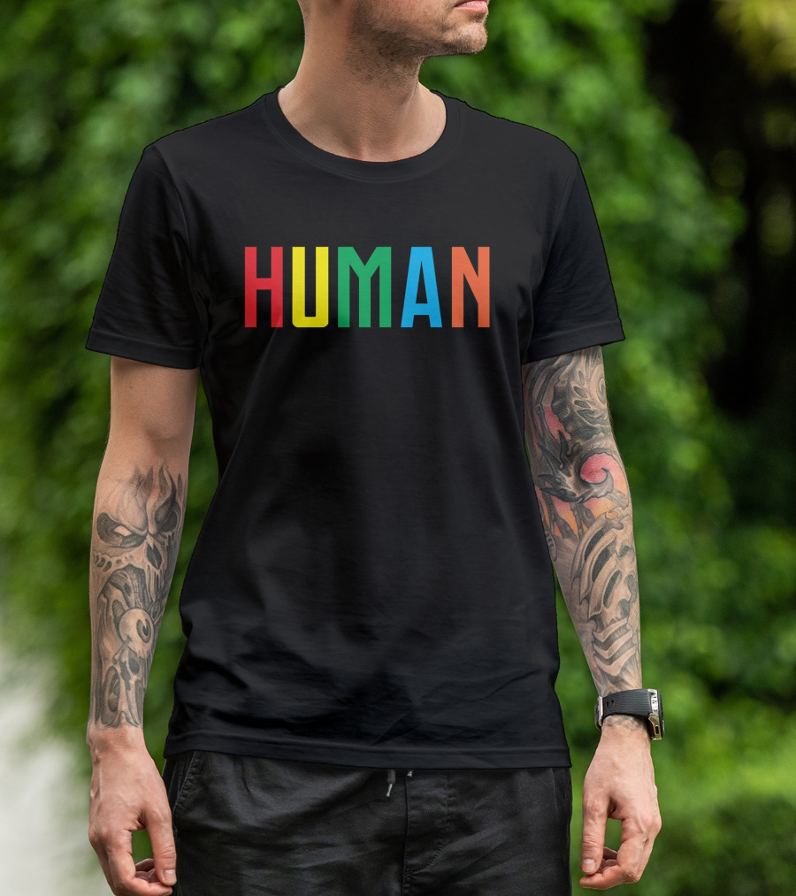 HUMAN Red Yellow Green Blue Orange Letters T-Shirt