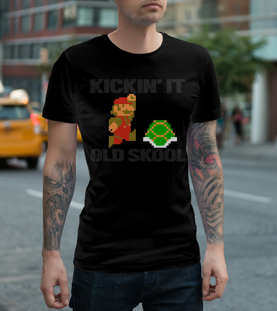 Kickin It Old Skool Pixel Art Retro Gaming T-Shirt