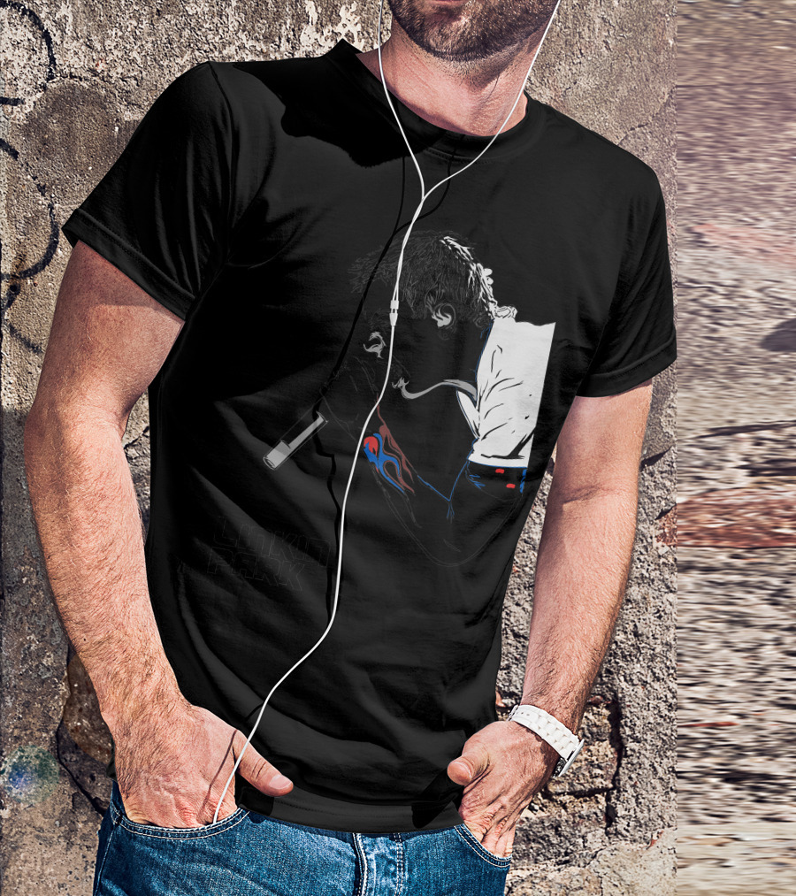 Linkin Park Singer Illustration With Microphone And Flame Tattoo T-Shirt