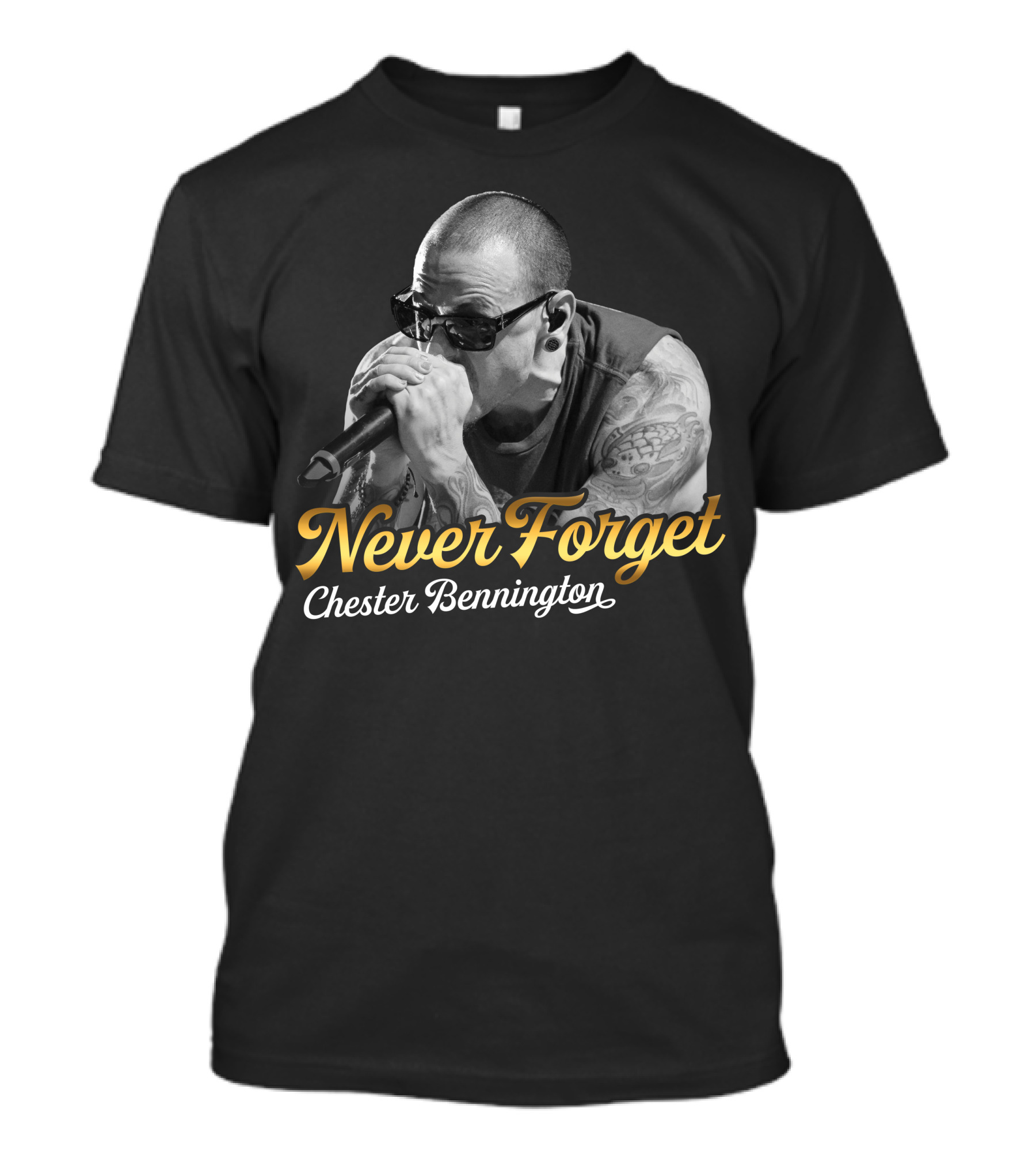 Never Forget Chester Bennington Black And White Singing T-Shirt