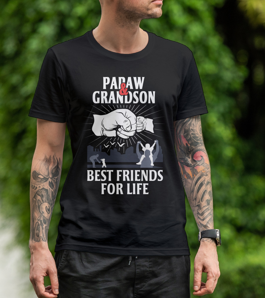Papaw And Grandson Fist Bump Best Friends For Life With Silhouette Bonding Moments T-Shirt