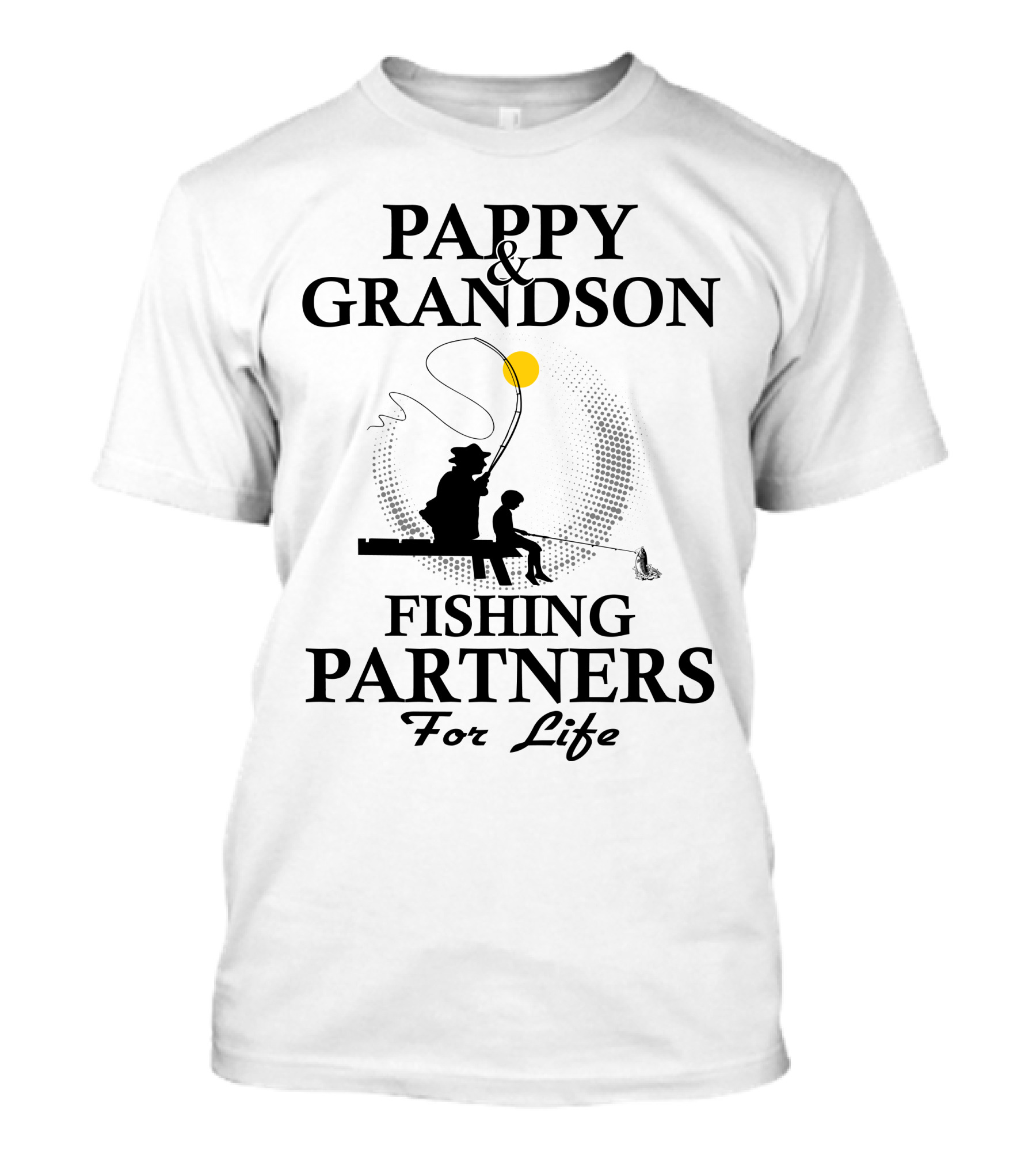 Pappy And Grandson Fishing Partners For Life Silhouette With Moon And Fishing Rod T-Shirt