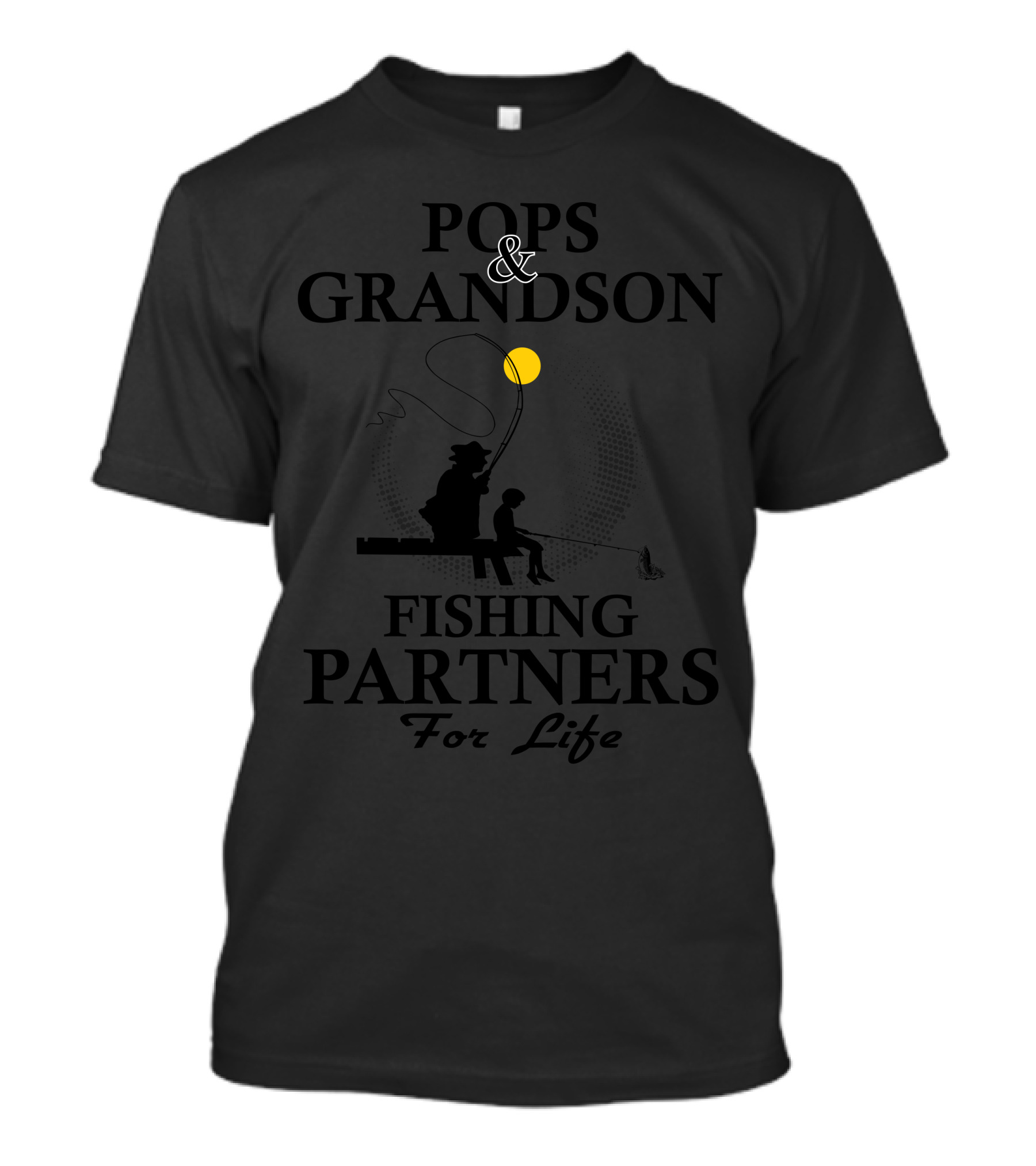 Pops And Grandson Fishing Partners For Life Silhouette With Moon And Fishing Rod T-Shirt