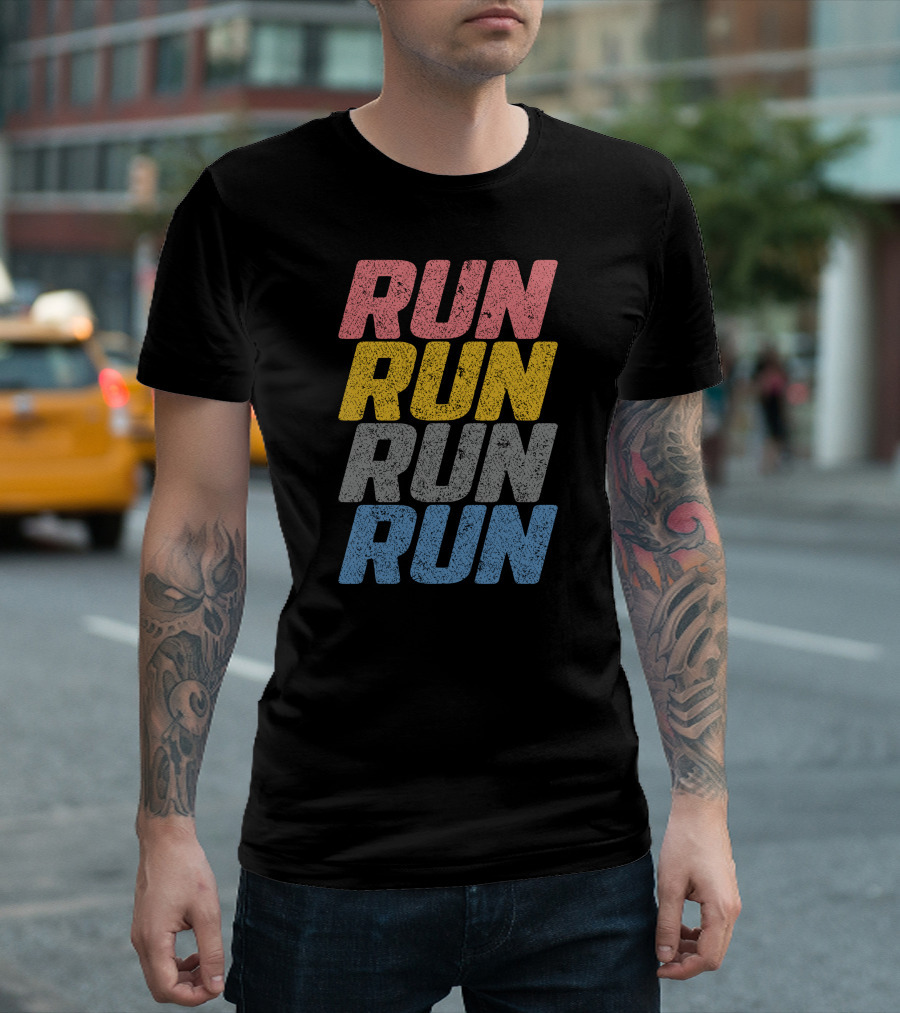 RUN RUN RUN Multicolored Distressed Texture T-Shirt