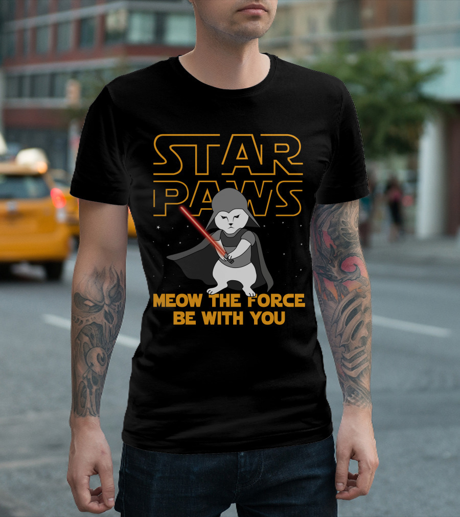 Star Paws Meow The Force Be With You Jedi Cat Lightsaber T-Shirt