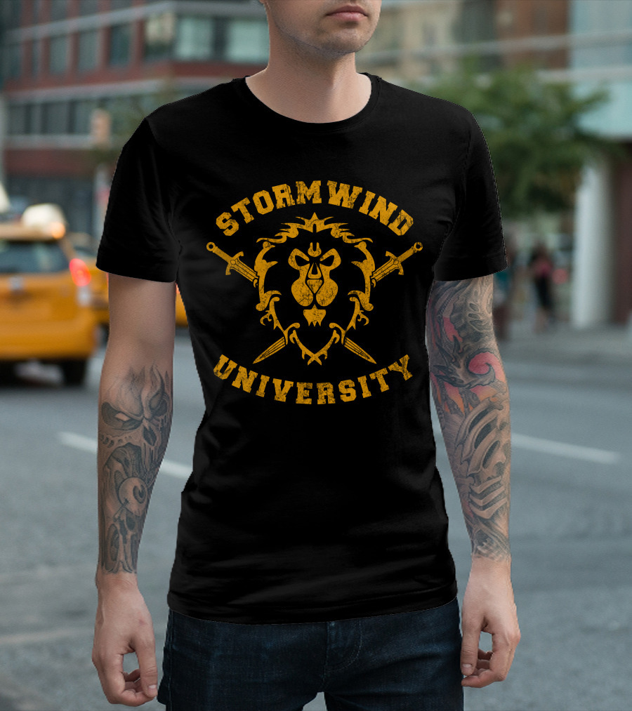 Stormwind University Lion Crest Swords T-Shirt