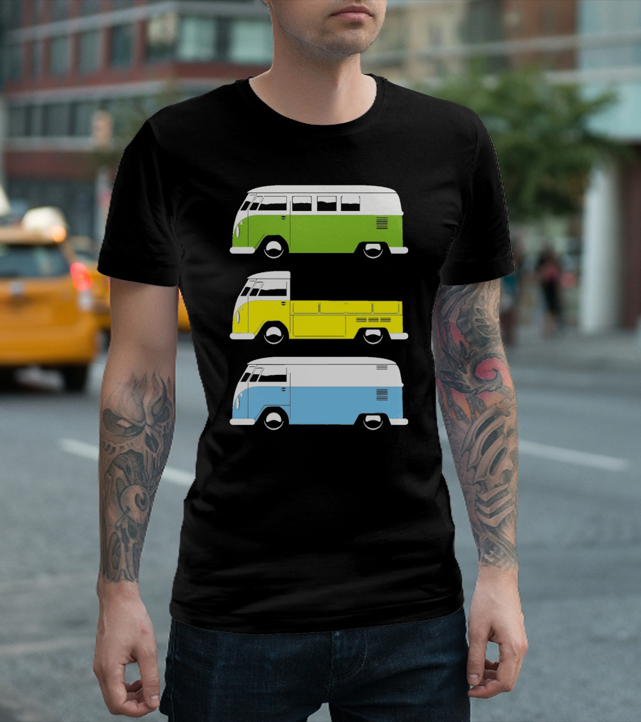 VW Camper Bus Pick Up Van Green Yellow Blue T-Shirt