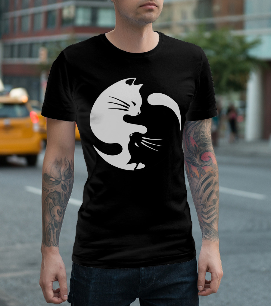 Yin Yang Cat Black and White Harmony T-Shirt