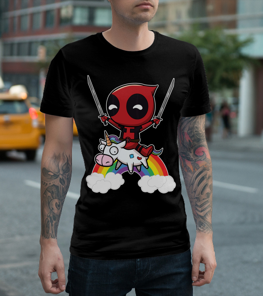 Deadpool Riding The Unicorn With Rainbow T-Shirt