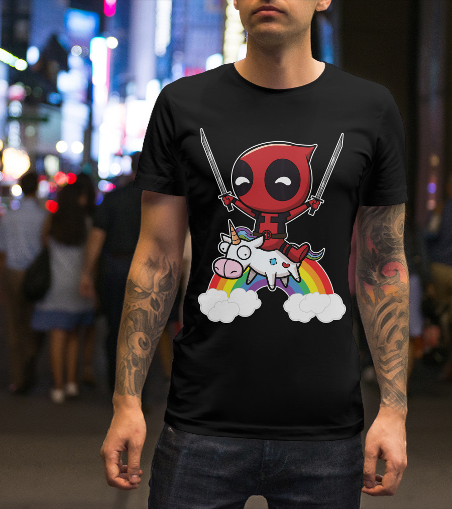 Deadpool Riding The Unicorn With Rainbow T-Shirt