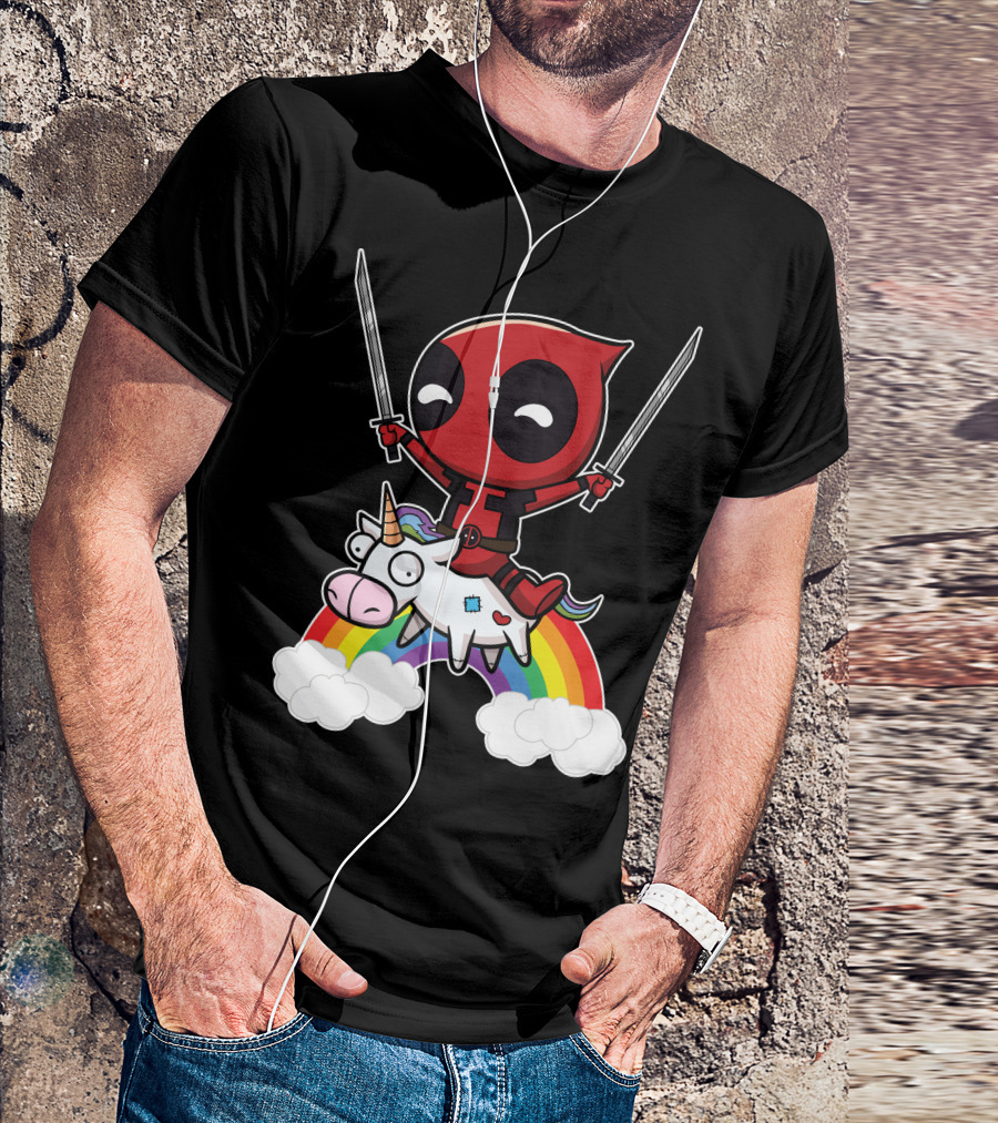 Deadpool Riding The Unicorn With Rainbow T-Shirt