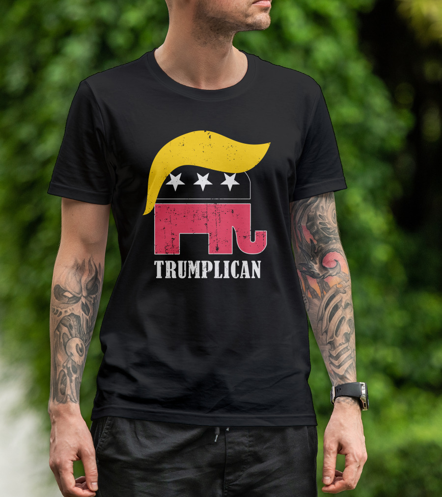 Trumplican Elephant With Stars And Hair T-Shirt