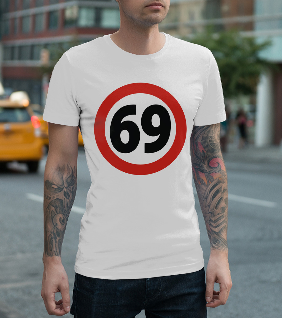 69 Black and Red Circle Motif T-Shirt