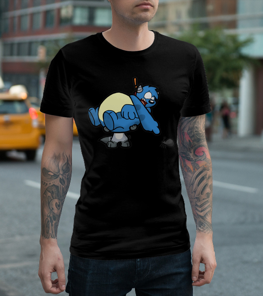 Arachnophobia Blue Cartoon Character with Spider Surprise T-Shirt