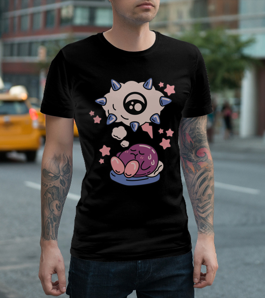 Bad Dream Starry Clouds Spiked Bubble Eye and Sleeping Character T-Shirt