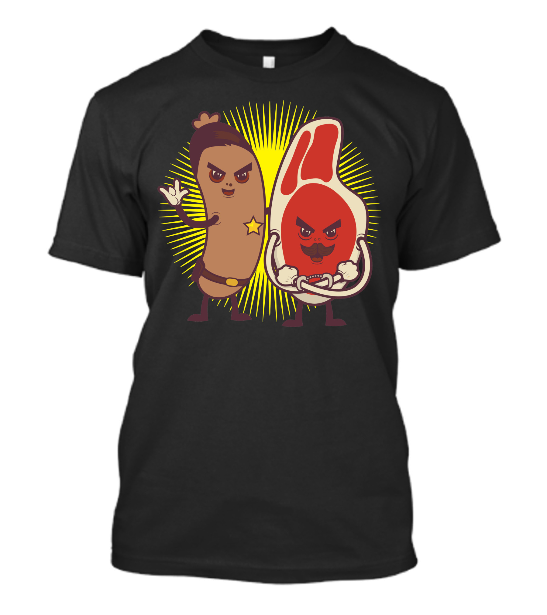 Good Cop Bad Chop Sausage And Steak Characters Comedy T-Shirt