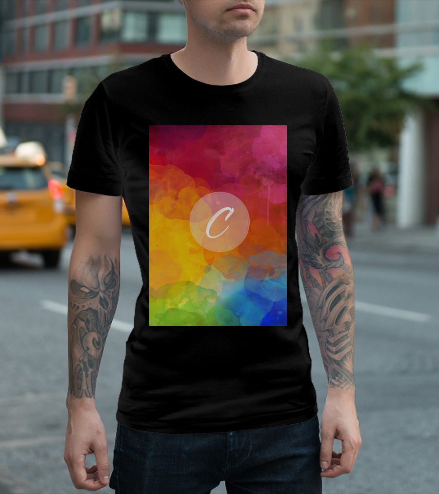 C Initials Rainbow Watercolor Background T-Shirt