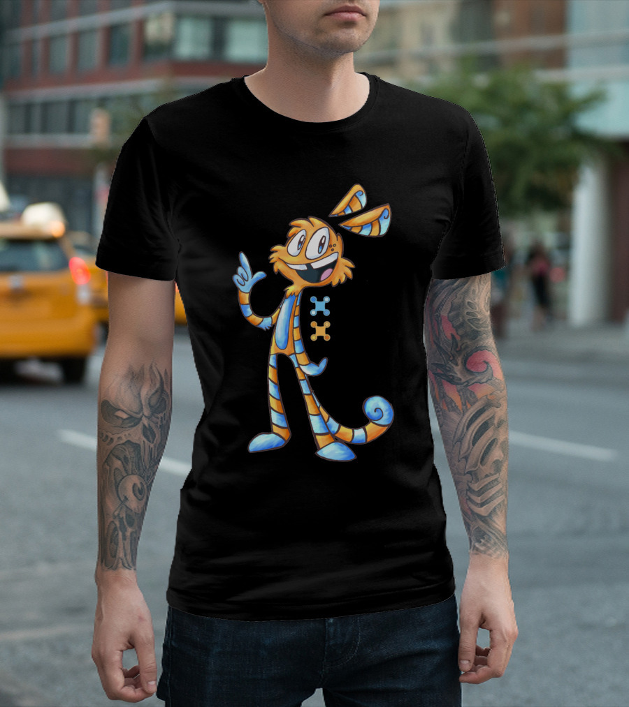 Jimmy Cat Rabbit Striped Puzzle Piece Character T-Shirt