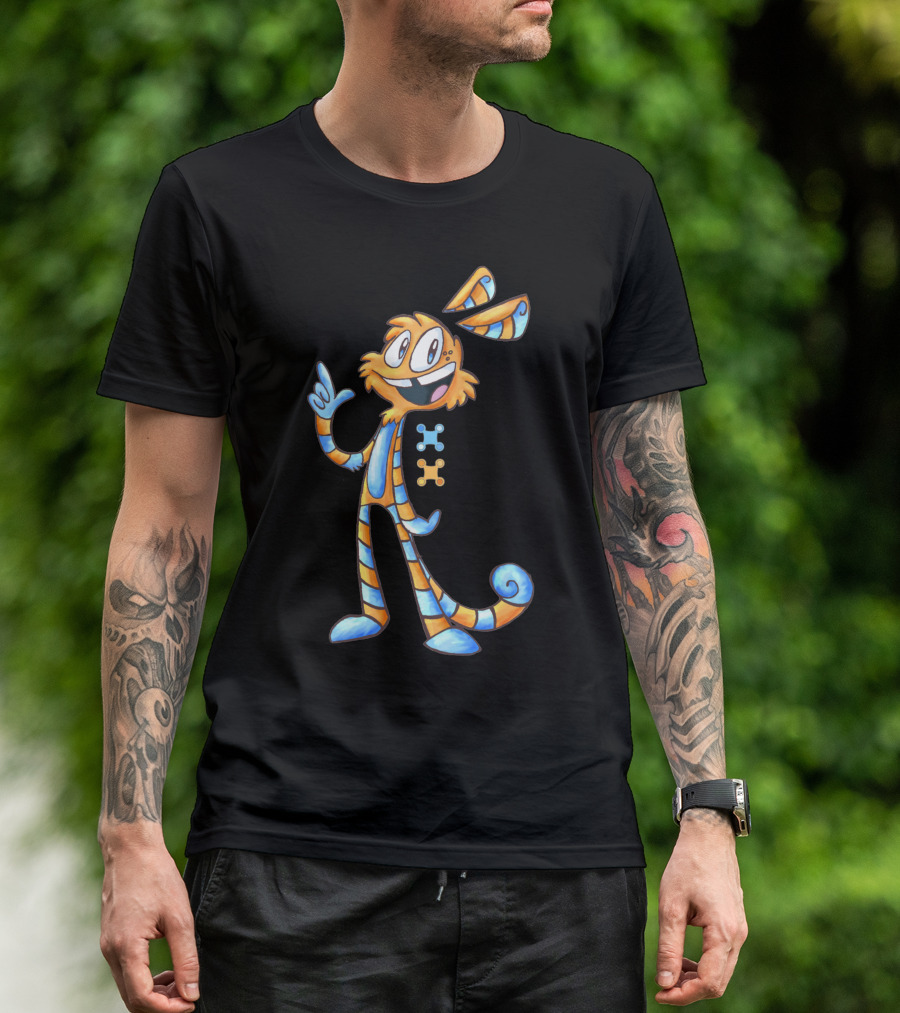 Jimmy Cat Rabbit Striped Puzzle Piece Character T-Shirt